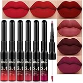 evpct 6Pcs Dark Red Mauve Purple Plum Matte Lip Stain Lip Liner and Lipstick Set Long Lasting Waterproof labiales matte mate larga duracion listip 24 hours a prueba de agua mate 24 horas originales