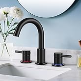 IUERASD Bathroom Faucet 3 Hole, Matte Black Bathroom Sink Faucet with Pop Up Drain, 8 inch Widespread Bathroom Faucet with 360° Swivel Spout, 2 Handle Vanity Faucet with Water Supply Hoses