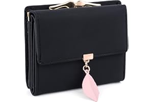 UTO Small Wallet for Women RFID Leather Vegan Leaf Pendant Card Holder Organizer Girls Zipper Coin Purse CA
