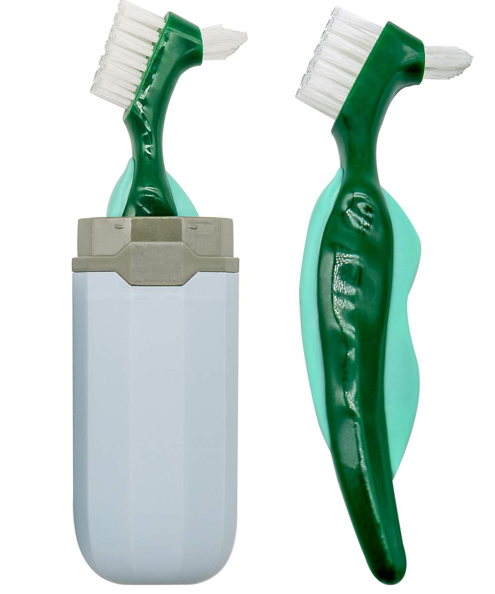 Denture Case, Denture Cups Bath, Toothbrush with hard denture and portable toothbrush box, Dentures Container with Basket Denture Holder for Travel (Green) : Beauty