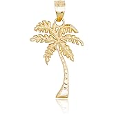 Honolulu Jewelry Company 14K Real Solid Yellow Gold Tropical Palm Tree Beach Necklace Pendant