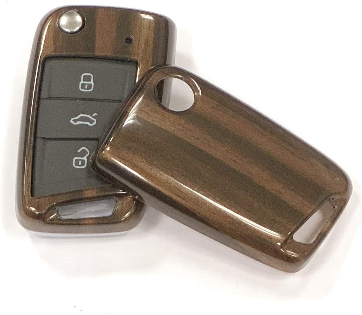 SecondStage Car Key Cover for VW Golf 7 MK7 - Lucite Material Protective Key Fob Case for VW polo Seat 3 Buttons (Brown Wood) - Image 4