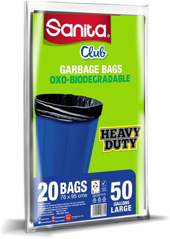 SANITA CLUB GARBAGE BAGS BIODEGRADABLE 50 GALLONS LARGE, 20 BAGS Buy
