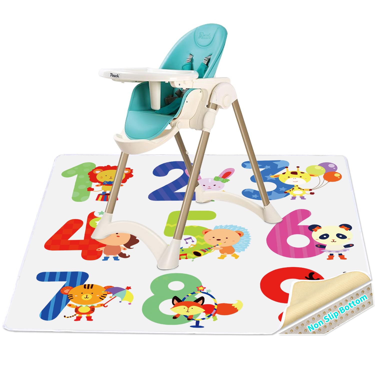 Photo 1 of High Chair Splash pad, 51" 51 Non-Slip Waterproof Multi-Purpose Splash pad, Washable Splash pad for high Chair Floor Protection Table Cloth Portable Early Education Picnic Play mat (2)