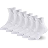 Marchare Boys Socks Kids Cushioned Crew Socks Girls Thick Cotton Athletic Running Socks Black/White/Grey 6 Pack