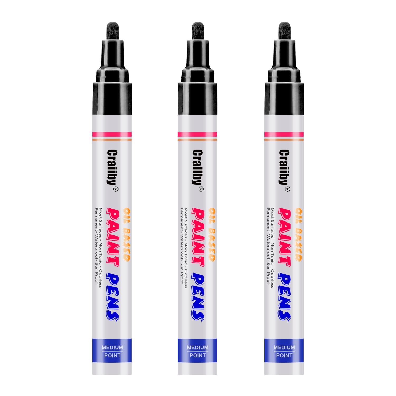 Photo 1 of Black Paint Markers, 3 Pack Oil-Based Waterproof Quick Dry Permanent Paint Pen Set for Rocks Painting, Wood, Fabric, Plastic, Canvas, Glass, Mugs, Metal, Tire, Stone, DIY Craft