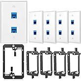 5 Pack Ethernet Wall Plate 2 Port Cat6 Outlet Jack RJ45 Keystone 2Port with Low Voltage Mounting Bracket Network Cables Inlin