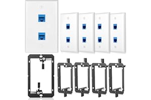 TOMODER 5 Pack Ethernet Wall Plate 2 Port Cat6 Outlet Jack RJ45 Keystone Female to Female 2Port with Low Voltage Mounting Bracket Network Cables Inline Coupler Wires Connector Double Blue