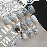 24pcs Sexy Fashion Grey Gray Marble Texture Glossy False Nails Acrylic Artificial Full Fake Nails Nail Art Tips Top Short Z141