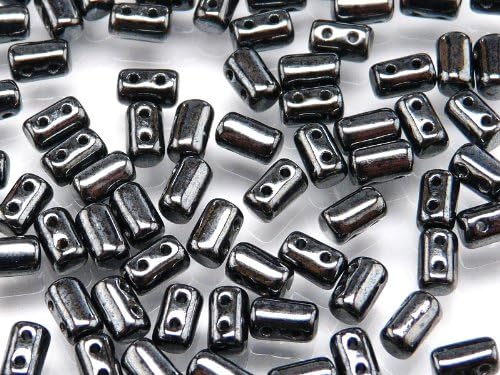 Czech Glass Two-Hole Seed Beads RULLA 3x5mm 20gram JET HEMATITE