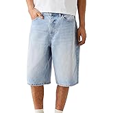 Mens Loose Denim Shorts Baggy Casual Wide Leg Mid Jean Jorts Zipper Hip Hop Shorts with Pockets Streetwear
