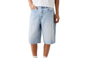 Mens Loose Denim Shorts Baggy Casual Wide Leg Mid Jean Jorts Zipper Hip Hop Shorts with Pockets Streetwear