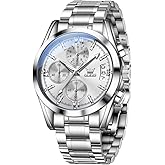 OLEVS Watches for Men Luxury Analog Waterproof Stainless Steel Casual Big Face Chronograph Classic Fashion Roman Numeral Quartz Date Men's Wrist Watches Reloj para Hombre