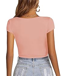 LYANER Women's Crop Tops V Neck Short Sleeve Summer