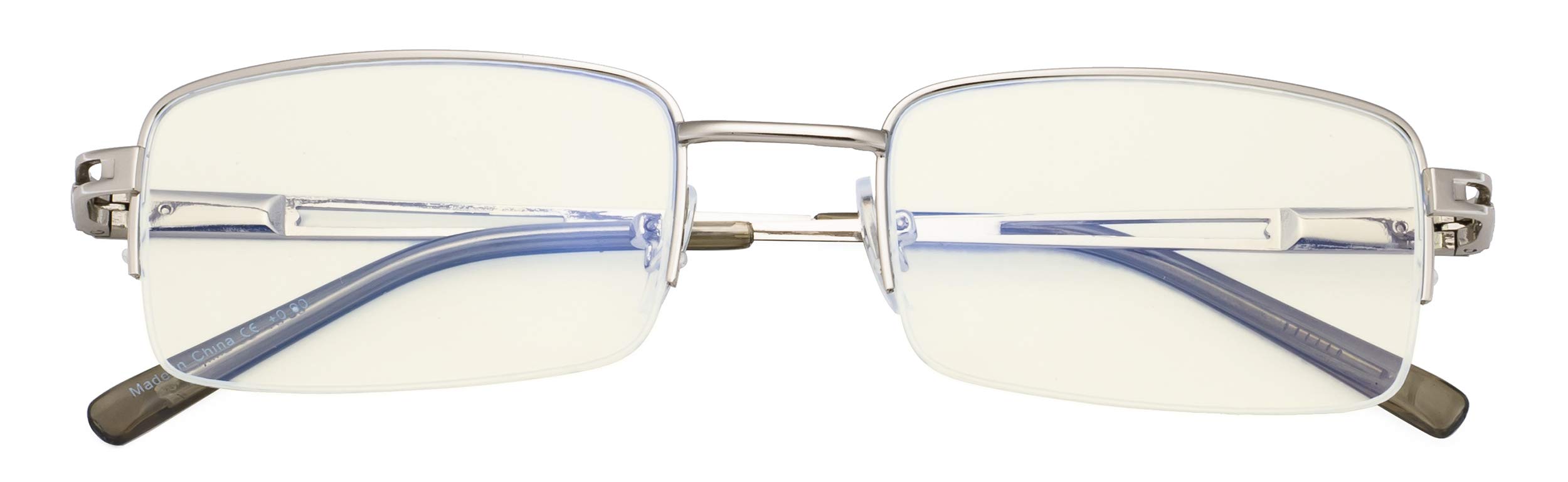 CessBlu Half-Rim Blue Light Filter Glasses Anti Screen Glare UV Rays Reduce Eyestrain for Men Women Reading Computer (Silver)+1.0
