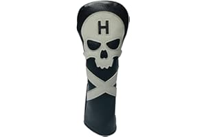 YIJU Premium Leather Golf Headcovers 1, 3, 5 Driver & Fairway Woods Head Covers with Elastic Closure, Skull Embroidery, Fits 