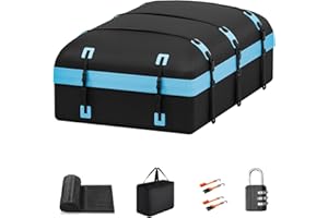 OUTMAX Car Rooftop Cargo Carrier Bag, 30 Cubic Feet Soft-Shell Luggage Bag Waterproof Car Roof, Include Reinforced Straps, Door Hooks, Anti-Slip Mat, Luggage Lock(Blue-B)