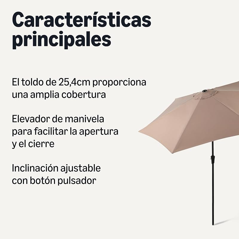 Sombrilla para Terraza con Manivela y Botón de Inclinación, 274cm, Color Beige