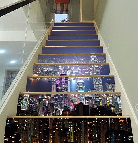 3D Night Sky Downtown 582 Stair Risers Decoration Photo Mural Vinyl Decal Wallpaper Murals Wallpaper Mural UK Kyra (13x H:18cm x W:102cm (7"x40"))