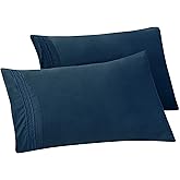 Elegant Comfort Solid Pillowcases 1500 Premium Hotel Quality Microfiber - Smooth Weave, Wrinkle and Stain Resistant, Easy Slip-On, 2-Piece Set, King Pillowcase, Navy