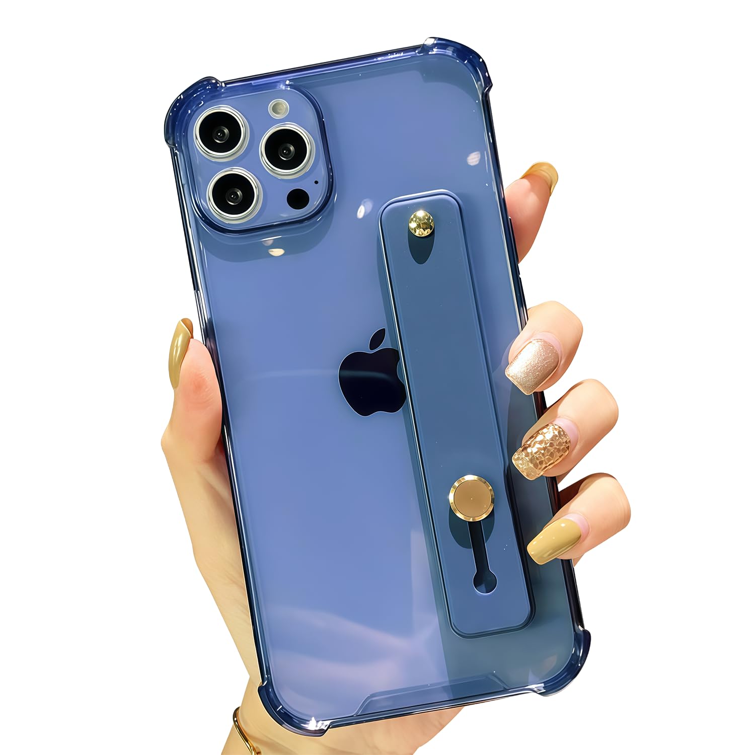 Photo 1 of siduater Strap Case for 6.7" iPhone 14 Pro Max with Wristband Kickstand, Clear Soft TPU Protective Shockproof Bumper Cover, Adjustable Hand Grip Loop for iPhone 14 Pro Max 6.7 Inch, Navy