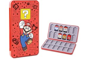 PERFECTSIGHT Cute Game Card Case for Nintendo Switch/ Switch Lite/ OLED, 24 Game Holder Cartridge Case for Game Cards and 24 SD Cards, Kawaii Portable Compact Storage Box (Red Mario, 24 Slots)