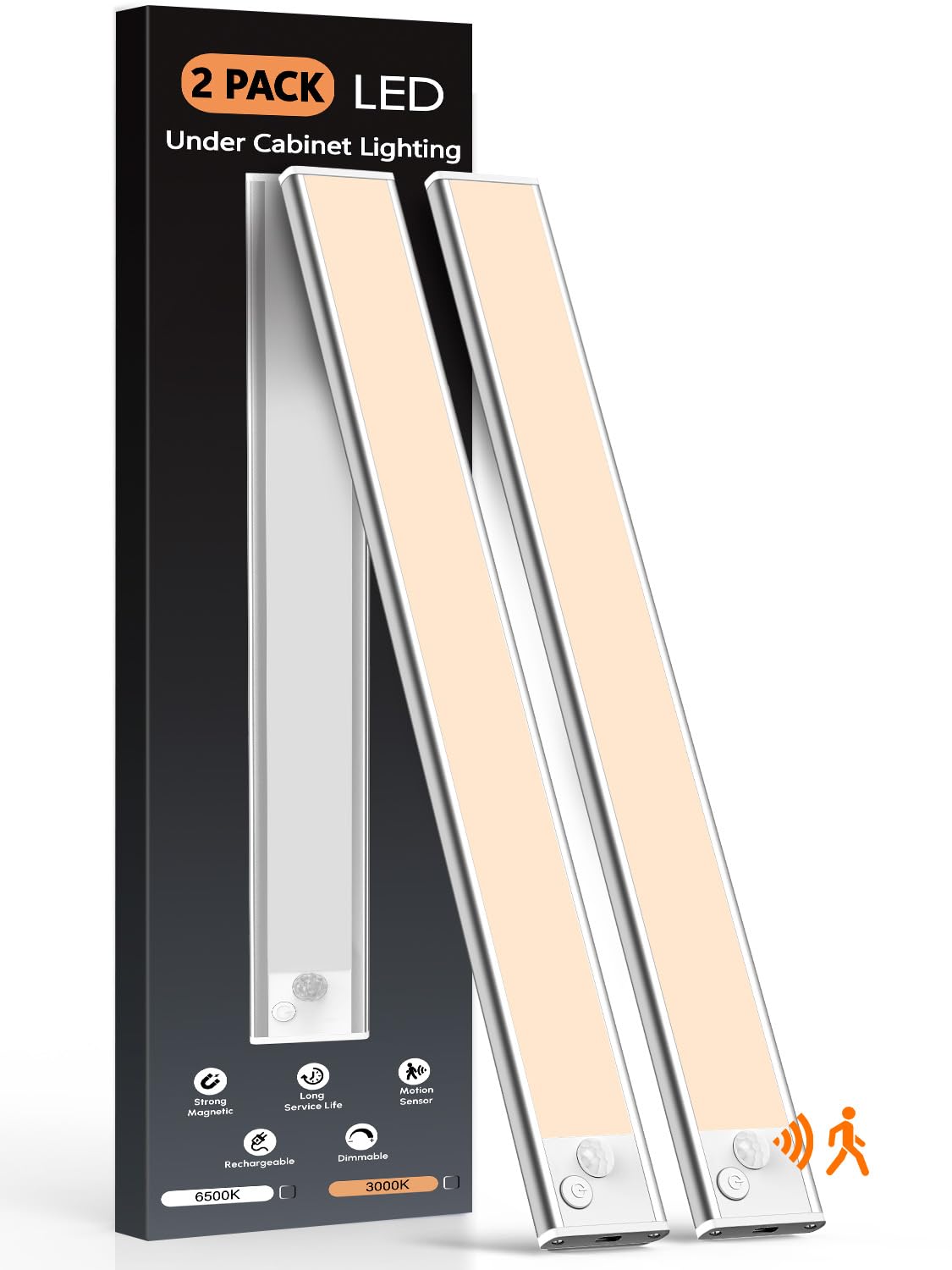 Photo 1 of 14in Under Cabinet Lighting, Upgraded 3200mAh Rechargeable Under Cabinet Lights Wireless, LED Motion Sensor Light Indoor Closet Lights Under-Counter Light Fixtures for Kitchen, Pantry, 2-Pack