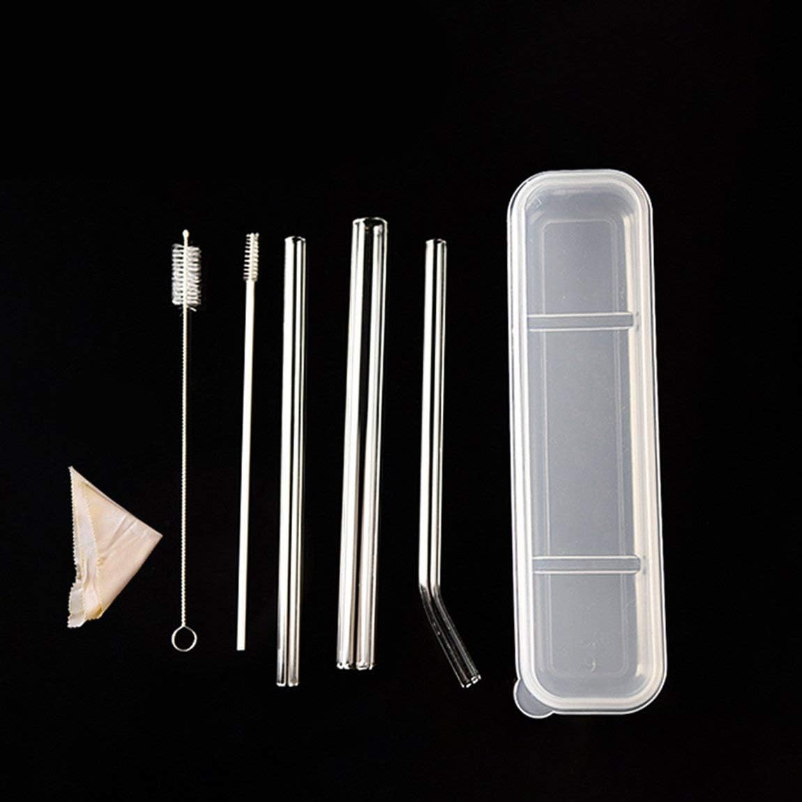 Deniseonuk Reusable Straws with Case with Cleaning Brush Smoothie Straws Wide Flow for Smoothies Juices Portable Glass Straws Kit