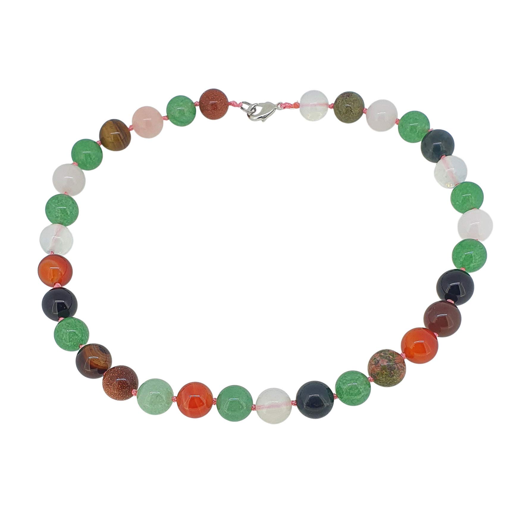 TreasureBay 12mm Natural Gemstone Beaded Necklace For Women (Colourful Agate)