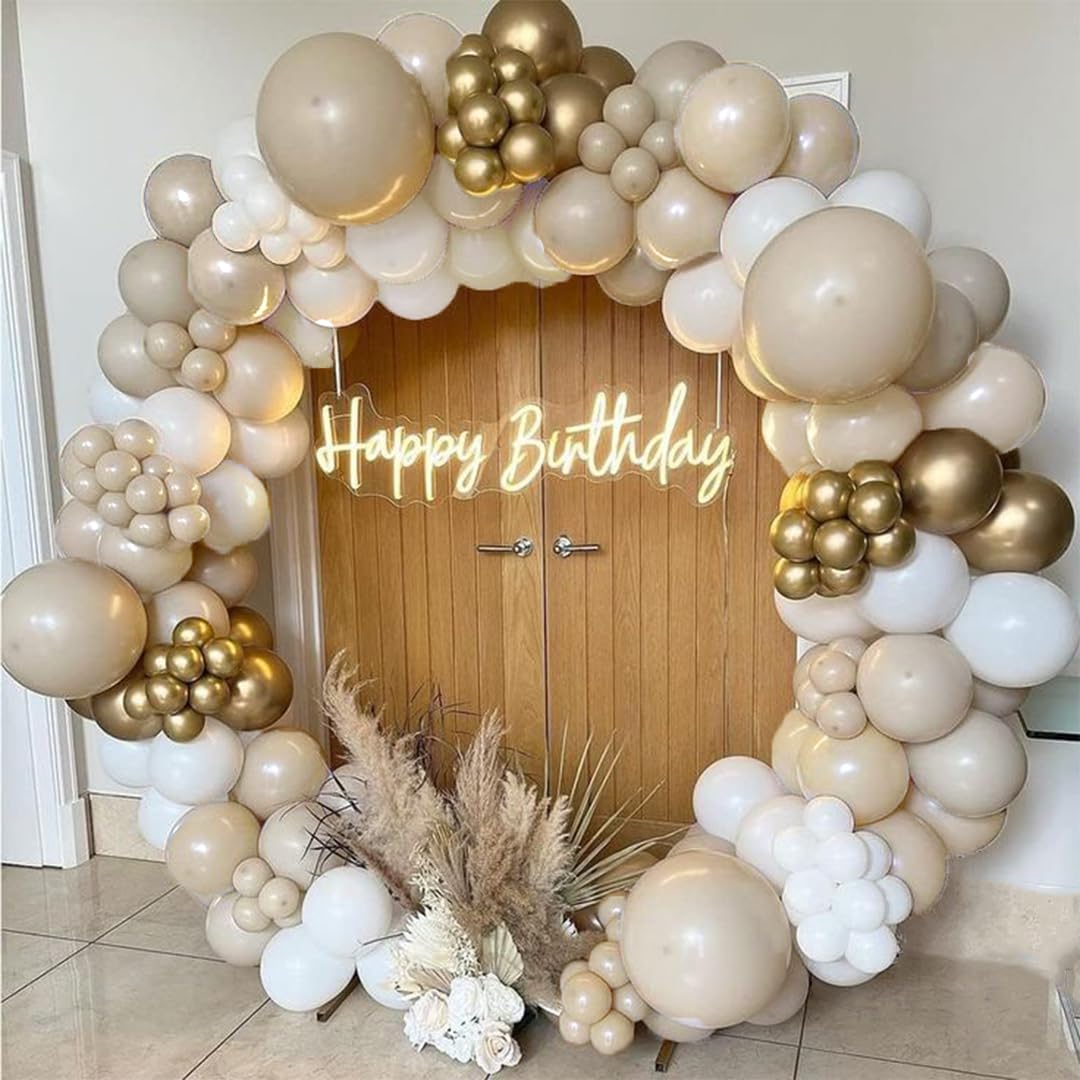 Photo 1 of Archloon White Sand Gold Balloons Garland Arch Kit,192PCS White Nude Balloons with Metallic Chrome Gold Latex Balloons for Birthday Decorations