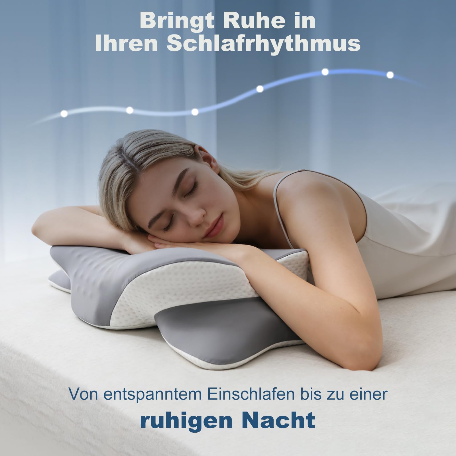 Nackenkissen Kopfkissen, Nackenstützkissen mit 3D-Nackenstütze, CertiPUR-US & OEKO-TEX zertifiziert, Seitenschläferkissen mit Atmungsaktivem Waschbarem Bezug, für Seiten-, Rücken- & Bauchschläfer 6