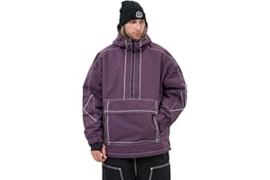 SNOWVERB Mens Baggy Snow Insulated Jacket Winter Waterproof Big Cargo Pocket Windproof Snowboarding Jacket with Hood