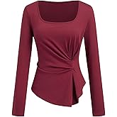 CIDER Women's Long Sleeve Top Square Neck Fashion Casual Tee Shirt