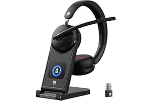 Dytole Wireless Headset with Mic for Work-Bluetooth 5.3 Headset with Noise Cancelling, Wireless Headsets with 65Hrs Battery & 10Min Fast Charge, Smart Dock with Digital Display for PC/Computer/Teams