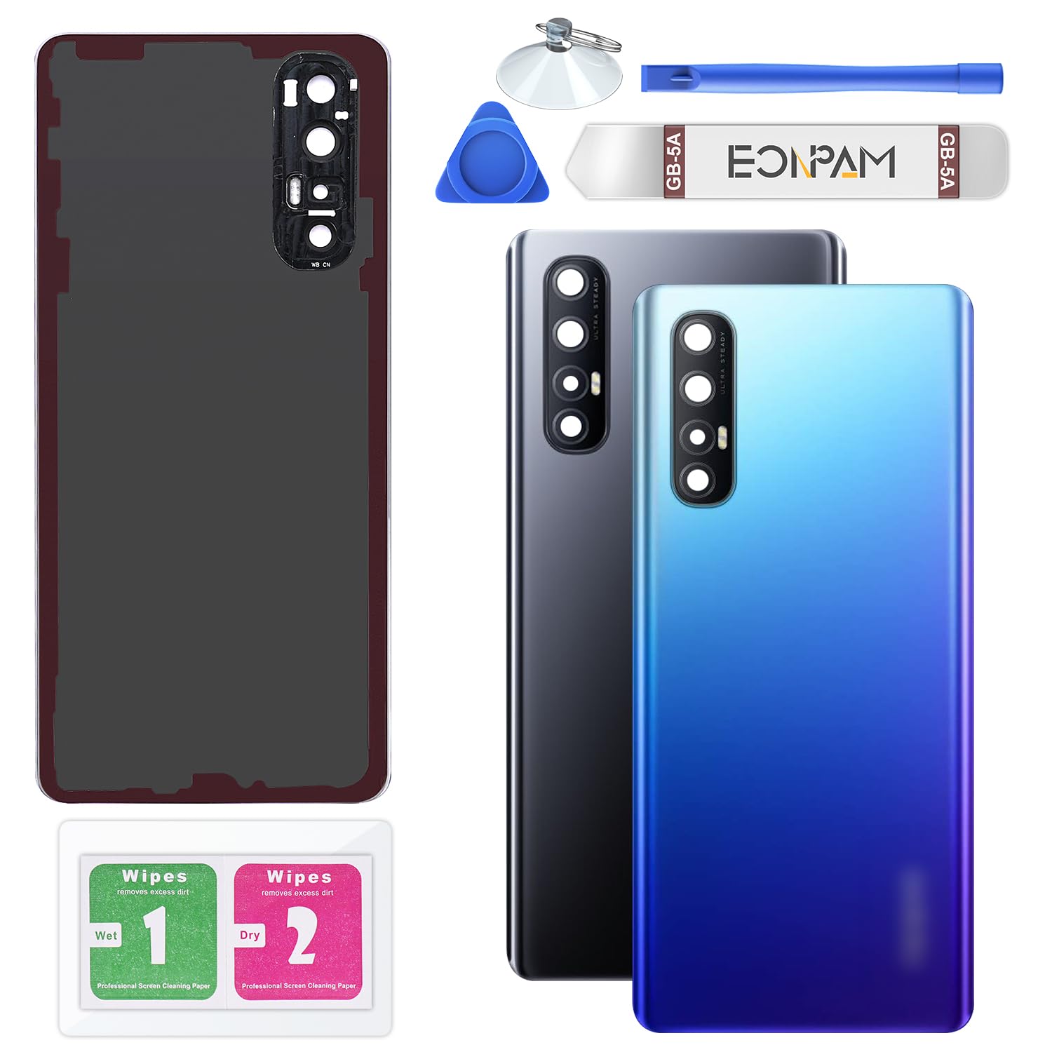 Eonpam Back Cover Glass for Oppo Find X2 Neo/Oppo Reno3 Pro 5G Rear Glass Replacement with Camera Lens + Repair Kit Genuine Rear Housing (Blue)