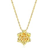 YUJIE Gold Plated Necklace for Women Delicate 3D Gold Rose Flower Pendant Adjustable Twisted Chain Romantic Luxury Statement Jewelry Gift