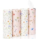 4 Pack Pink Wild Floral Car Tissue Holder with 3-Ply Facial Tissues | Round Cylinder Tissues for Car Cup Holder, Refillable Travel Tissue Box Container Kraft, 200 Sheets, 7.1x7.1 in.