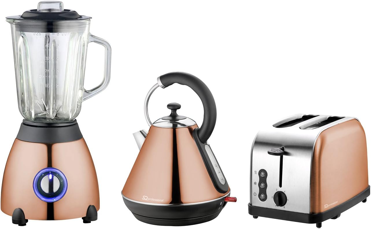 Set of Electric Kettle, Blender & Toaster, Stainless Steel Copper