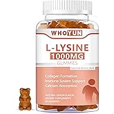Whoyun L-Lysine 1000mg Gummies, Chewable Lysine Supplement for Adults, Immune Support, Collagen Formation Support, Lemon Flavor, 60 Count