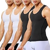 Casey Kevin Mens Compression Shirt Sleeveless Gynecomastia Tank Top Slimming Shapewear Undershirts Tummy Control Vest 4 Pack