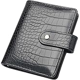 NatSumeBasics Black A7 Binder Wallet Cash Envelopes Budget Binder 4.7" x 5.7" Crocodile Faux Leather Notebook Cover 6 Rings Folders for Planner Organizer Traveller Journal(Black Crocodile)