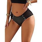 ohyeah Womens Faux Leather Bikini Panties Rivet Low Rise Clubwear Party Bottoms for Rave Mesh Back Cheeky Underwear