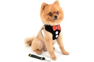 SELMAI Vest Harnesses and Leash Set for Small Dog Cat Cute Pet Adjustable No Pull Boy Puppies Tuxedo Gentleman Suit Bow Tie Decoration Velvet Soft Mesh Padded Yorkie for Walking Leads Outdoor Black S
