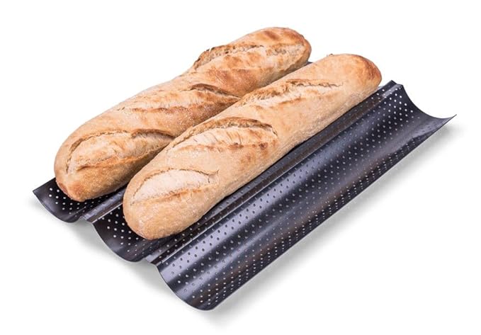 culinario Baguette Backblech, 38 x 24 x 2 cm, aus perforiertem Metall, mit Antihaft-Beschichtung, Profi-Qualität