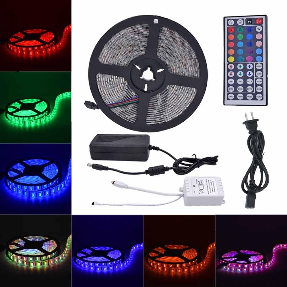 DAISEN Led Strip Light, 16.4FT(5M) SMD5050 Waterproof 300LEDs Flexible Color Changing RGB Flexible LED Light Strip Kit (Multicolor)