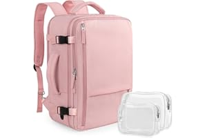 FALARK INC Travel Backpack For Women, 35L Carry On Backpack Flight Approved, Waterproof Personal Item Travel Bag Suitcase Backpack With USB Hole For Weekender, Traveling, Pink