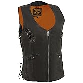 Milwaukee Leather Women's Classic V-Neck Black Leather Motorcycle Rider Vest w/Adjustable Side Laces MLL4575