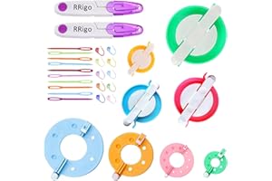 RRigo Pom Pom Maker, 8 Sizes Pompom Maker Tool Set for Fluff Ball Weave DIY Wool Yarn Knitting Craft Project for Kids and Adult + 20 PCS Plastic Needles Buckle + 2PCS Scissors(30)