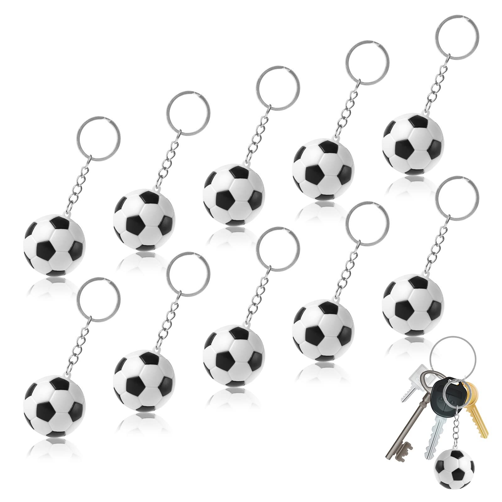 COEKI Soccer Keychains, 10 Pieces Mini Football Keychains Party Favors Soccer Ball Keychain, Mini Soccer Ball Keychain for Soccer Gift Bags, Sports Collection Party Bag Gift Fillers (White