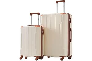 Merax Luggage Sets of 2 Suitcases With Wheels, Expandable and Lightweight, TSA Lock, Hardside Spinner Carry On Luggage (20 28 inch White brown)